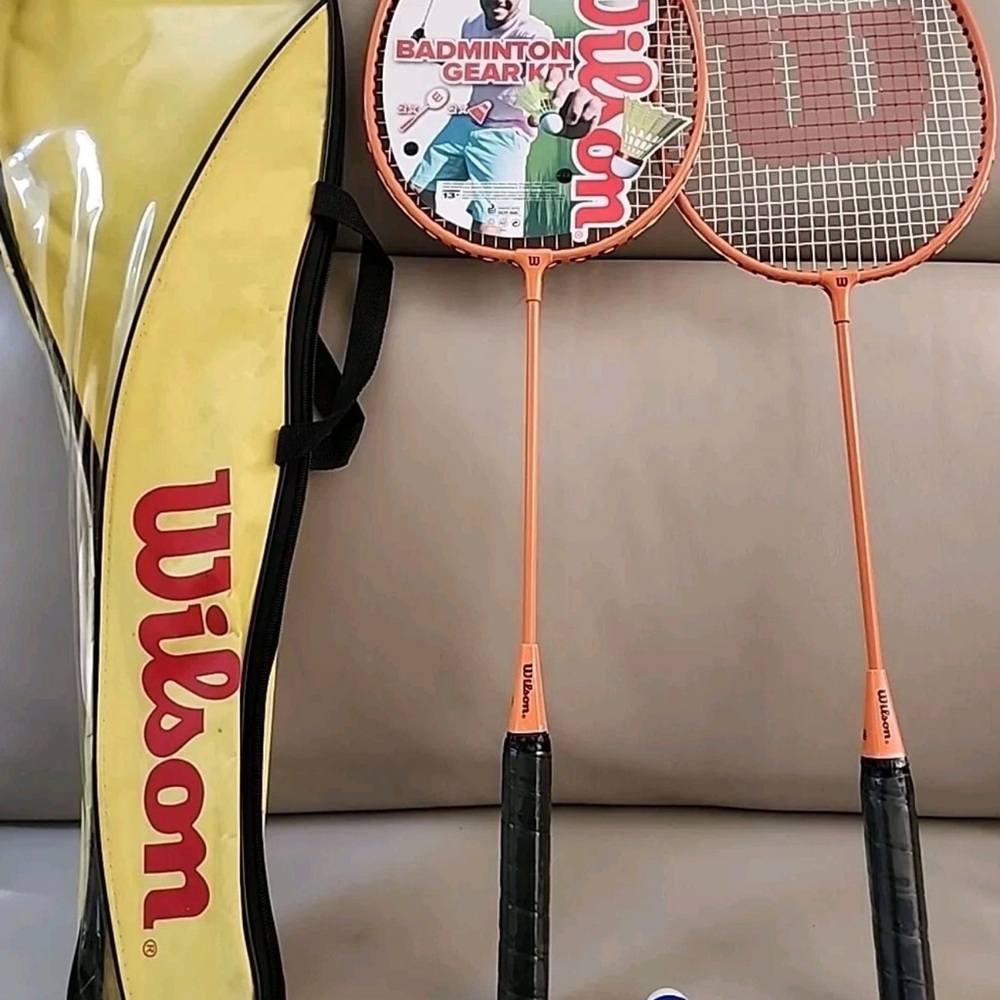 Wilson Yellow and Red Badminton Racket with Zipper Carry Case - Picture 2 of 2